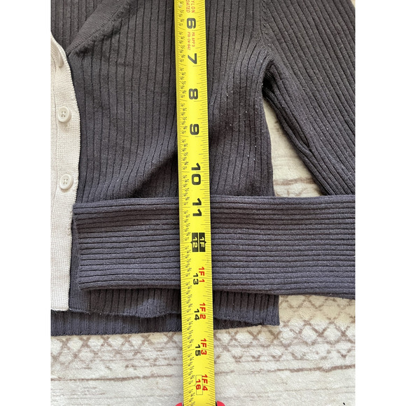 Women's Size Small Garage Colorblock Button Up Cropped Long Sleeve Purple Beige - Picture 4 of 6